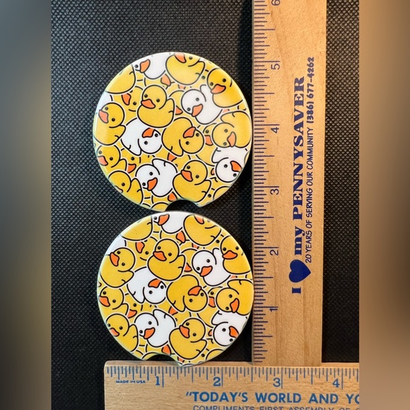 Ducks Yellow Sandstone Ceramic Car Cup Holder Coasters Set New - Picture 3 of 4